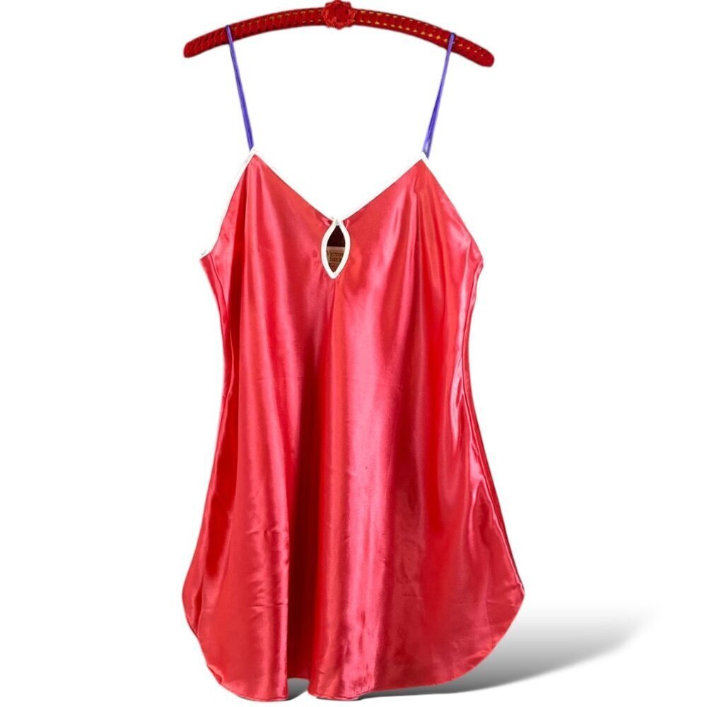 VTG Victoria's Secret Slip Dress Sz L Pink/Purple Satin Lingerie Negligée 90s